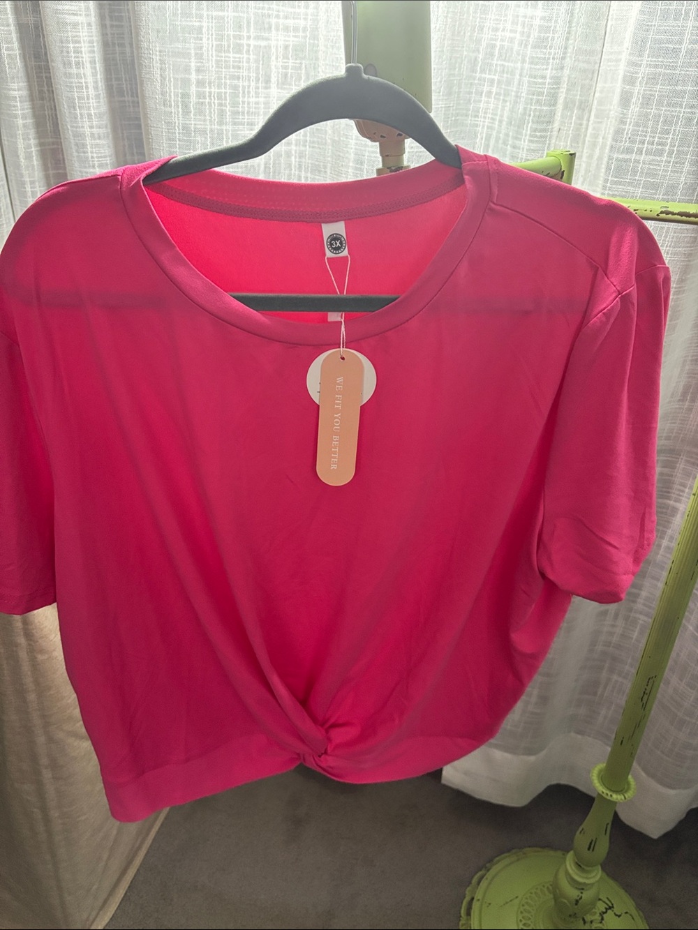 Knot-Front Short Sleeve Tee - Hot Pink